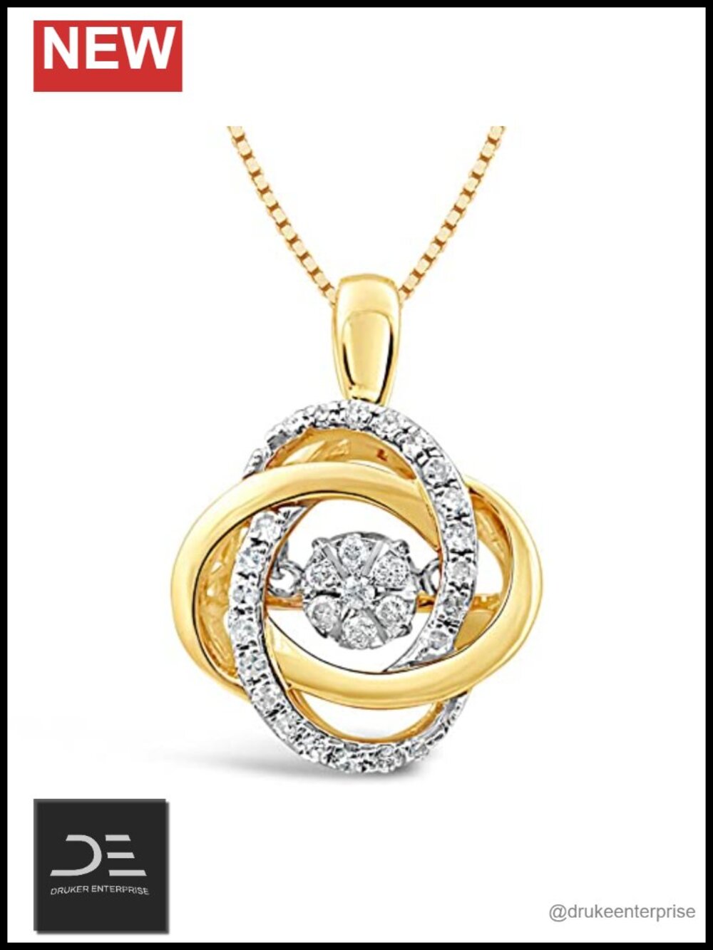 Natural Diamond Dancing Love Knot Necklace 14K Yellow Gold Plated Sterling